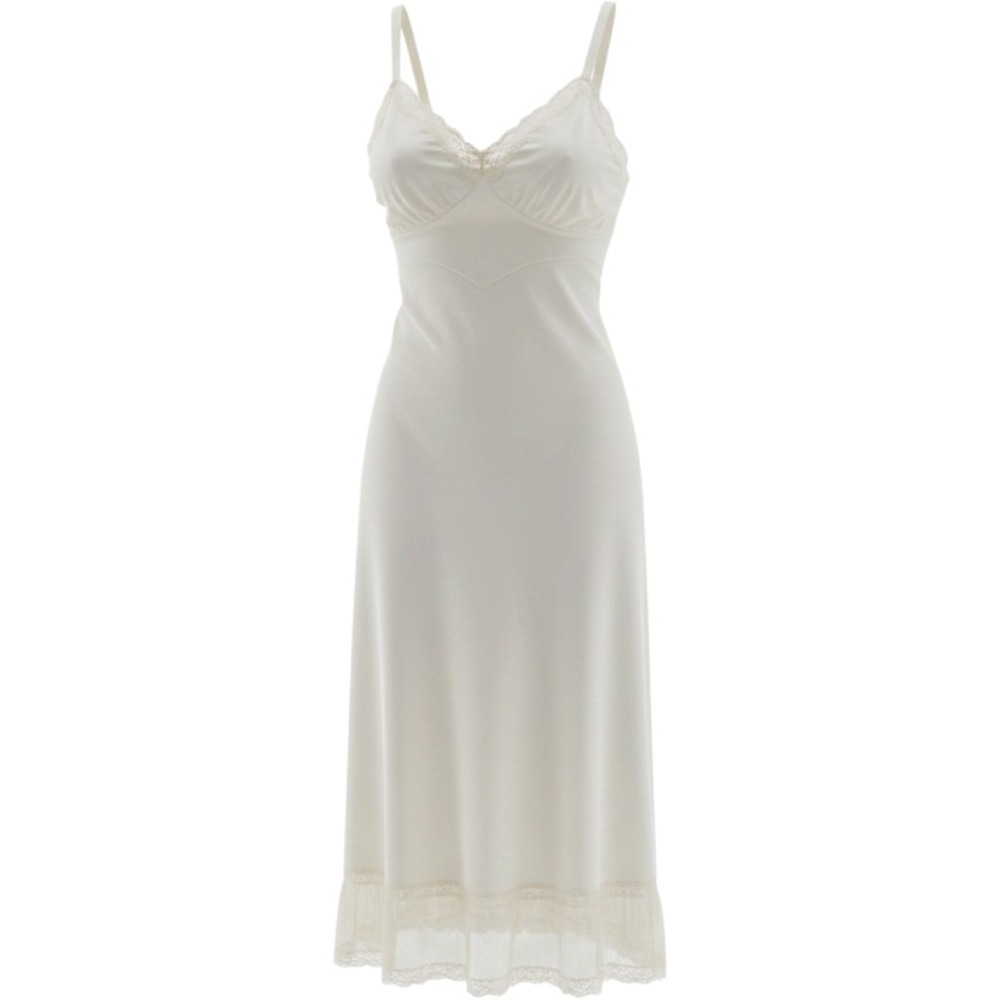 Shadowline Vintage Ivory Lace Trim Accordion Pleated Full Slip Lingerie Dress 32